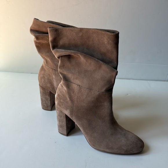Chinese Laundry tan Kipper Split Suede bootie mid calf high heel boots - Picture 16 of 16